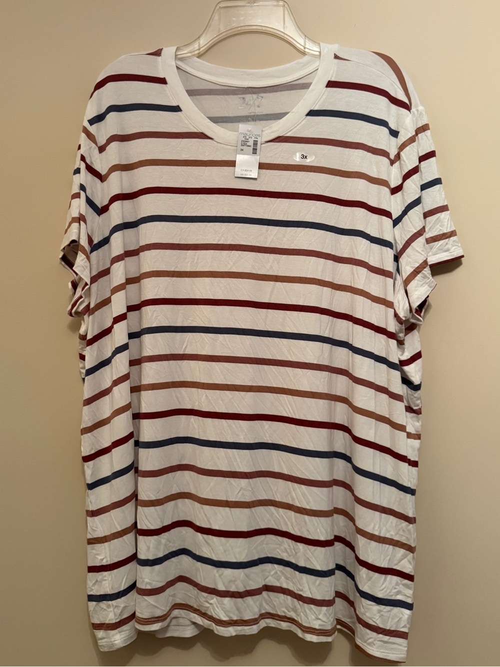 Maurices Cream Striped Short Sleeve Tee Shirt Plus Size 3X NWT